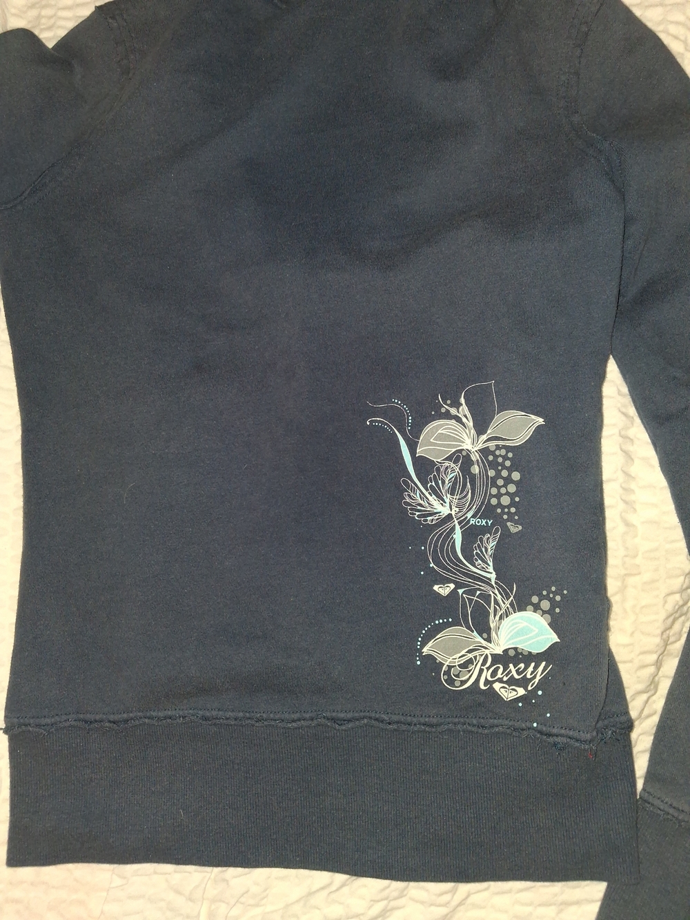 Roxy Navy Crewneck Sweater with Aqua & Cream Floral Graphic